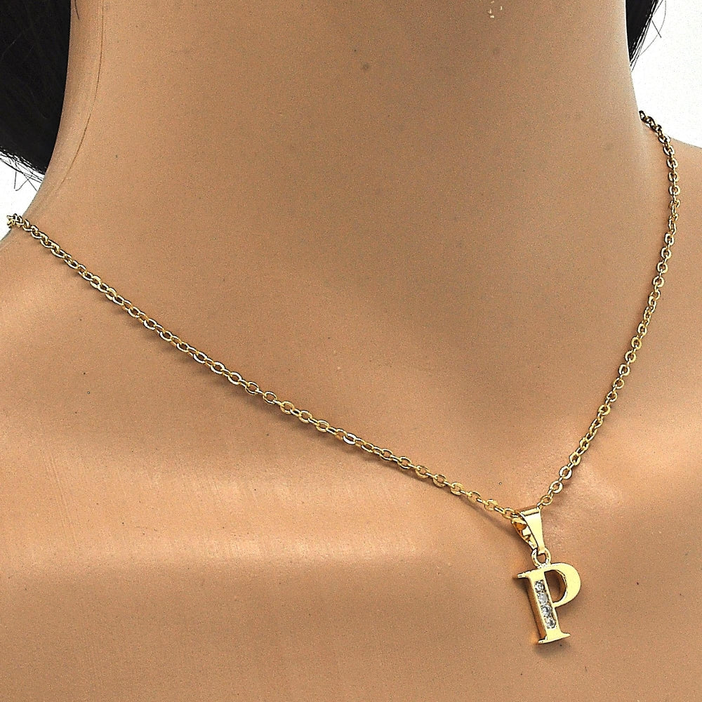 Oro Laminado Fancy Pendant, Gold Filled Style Initials Design, with White Cubic Zirconia, Polished, Golden Finish