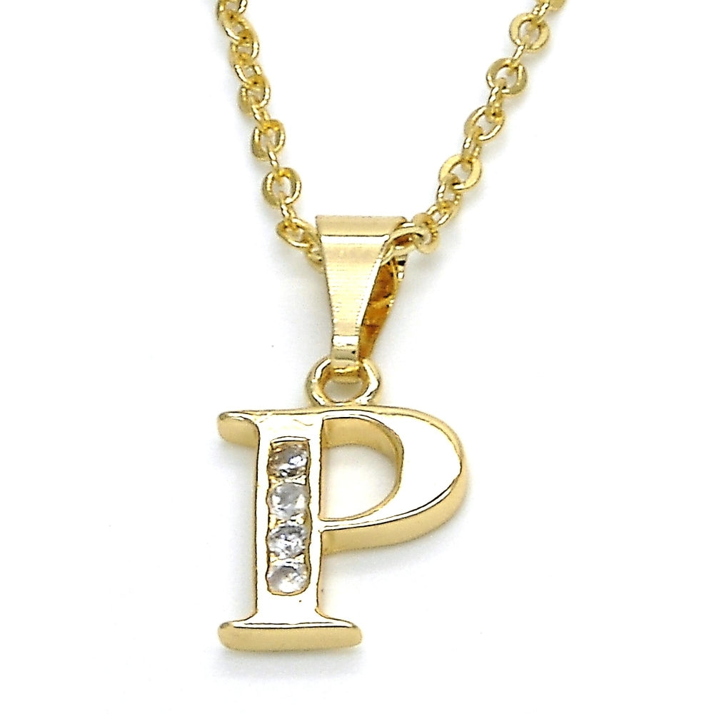 Oro Laminado Fancy Pendant, Gold Filled Style Initials Design, with White Cubic Zirconia, Polished, Golden Finish
