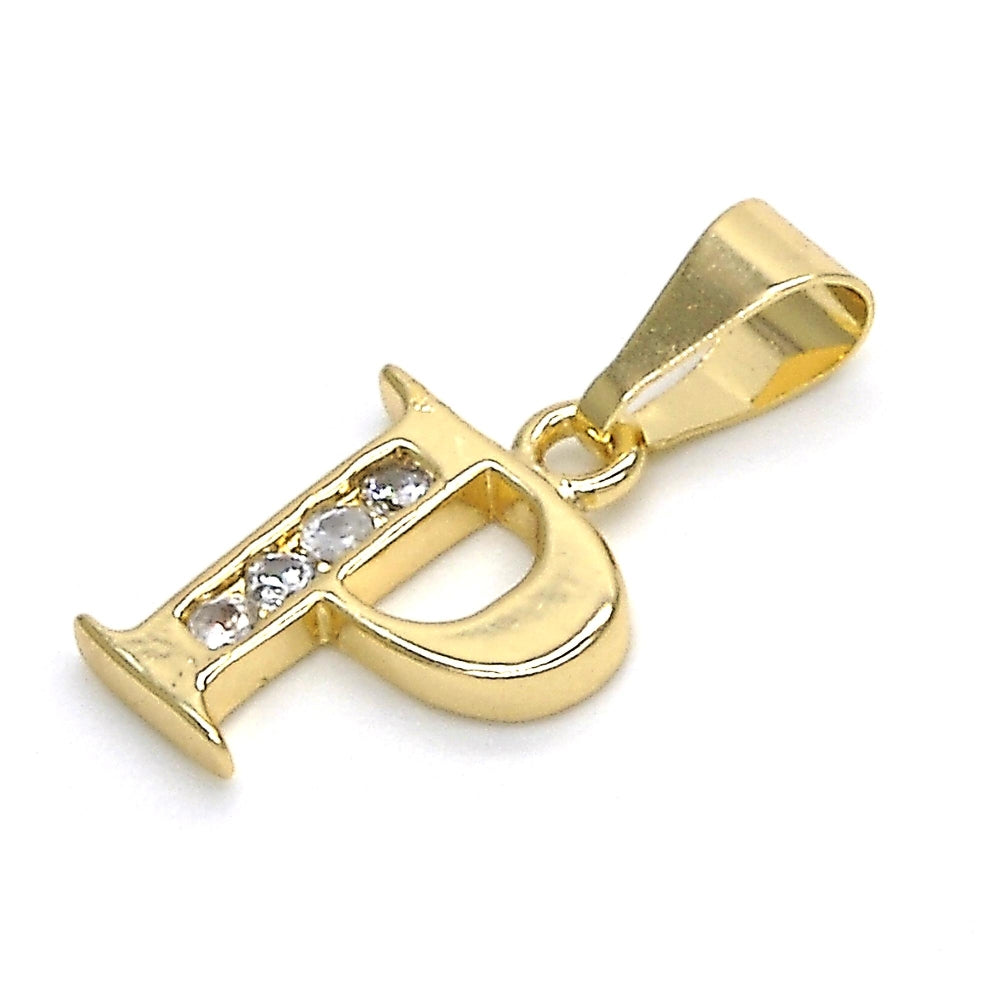 Oro Laminado Fancy Pendant, Gold Filled Style Initials Design, with White Cubic Zirconia, Polished, Golden Finish