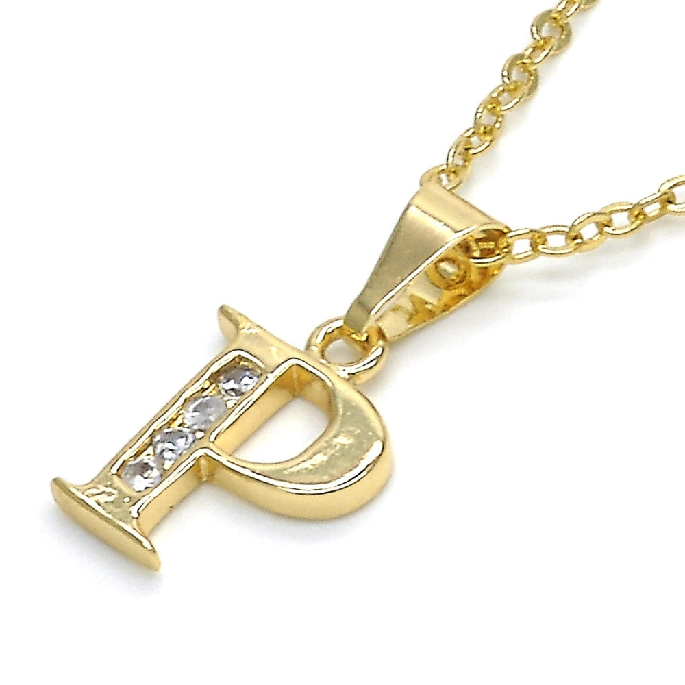 Oro Laminado Fancy Pendant, Gold Filled Style Initials Design, with White Cubic Zirconia, Polished, Golden Finish