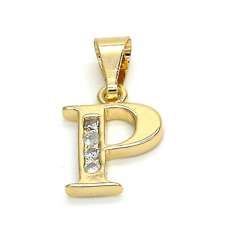 Oro Laminado Fancy Pendant, Gold Filled Style Initials Design, with White Cubic Zirconia, Polished, Golden Finish