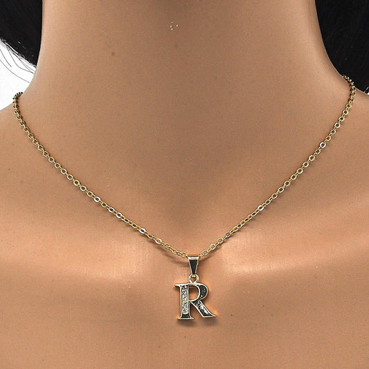 Oro Laminado Fancy Pendant, Gold Filled Style Initials Design, with White Cubic Zirconia, Polished, Golden Finish