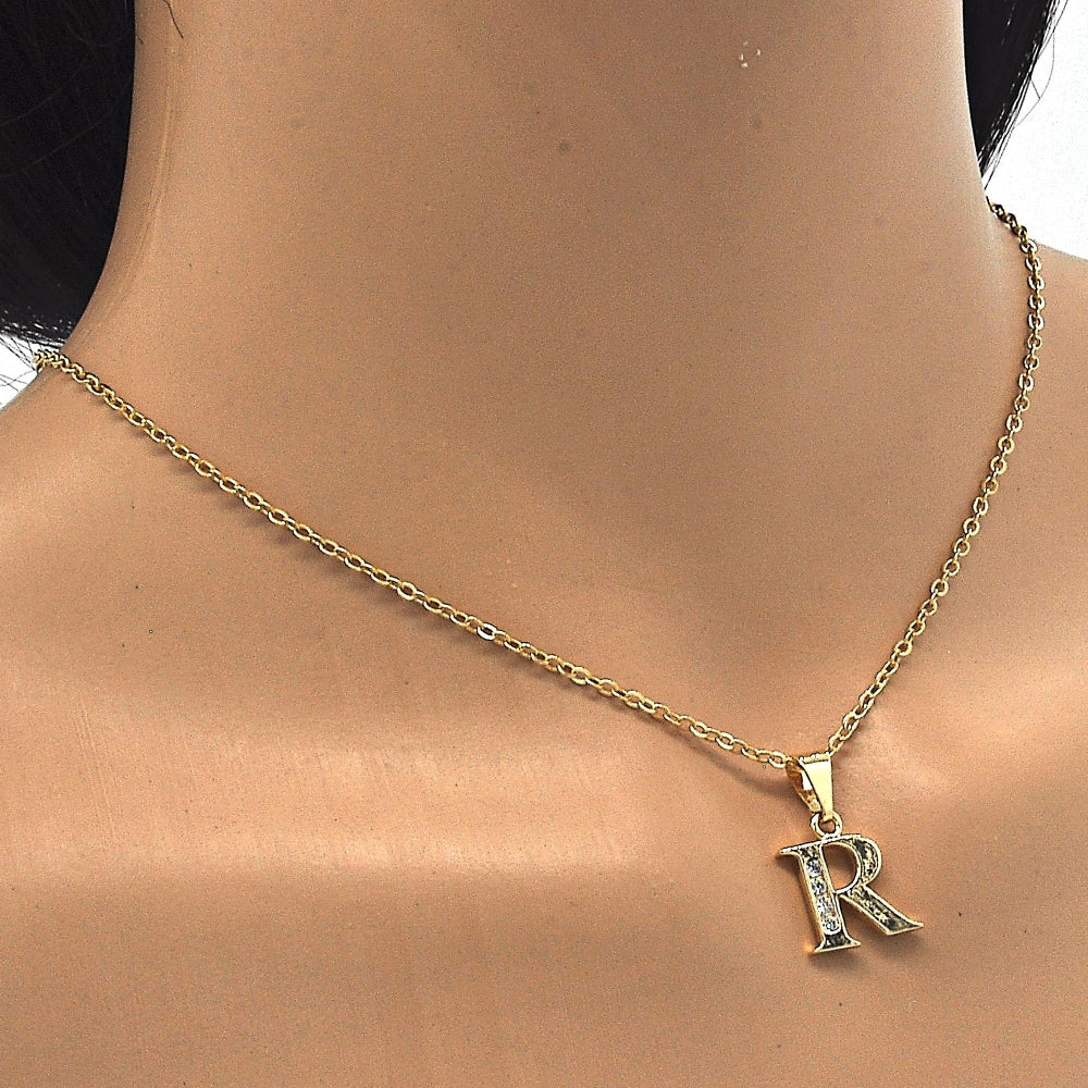 Oro Laminado Fancy Pendant, Gold Filled Style Initials Design, with White Cubic Zirconia, Polished, Golden Finish