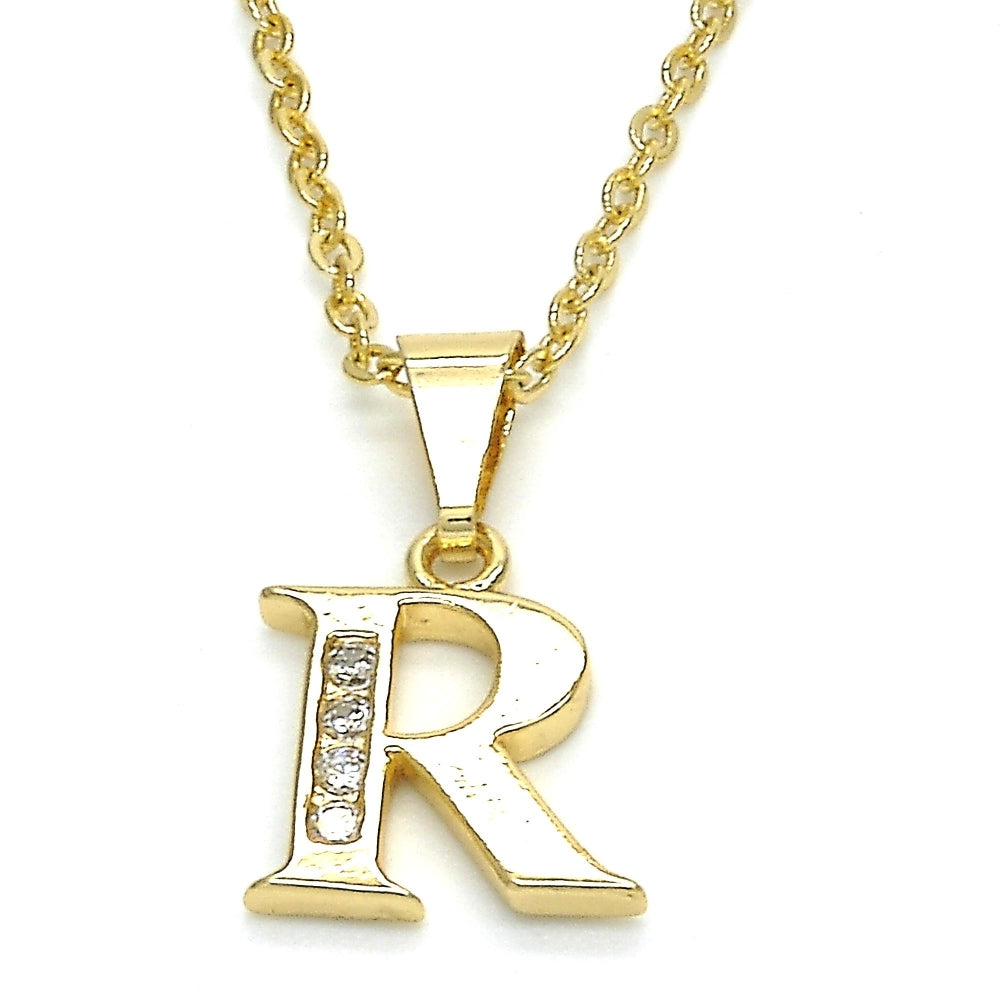 Oro Laminado Fancy Pendant, Gold Filled Style Initials Design, with White Cubic Zirconia, Polished, Golden Finish