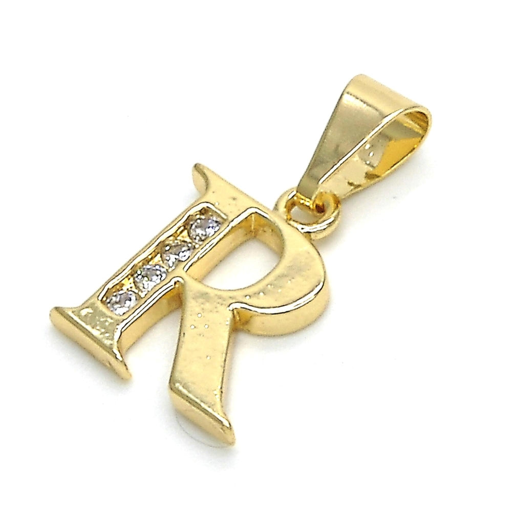Oro Laminado Fancy Pendant, Gold Filled Style Initials Design, with White Cubic Zirconia, Polished, Golden Finish