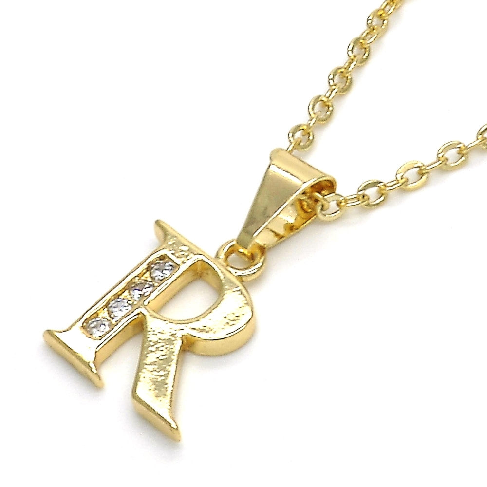 Oro Laminado Fancy Pendant, Gold Filled Style Initials Design, with White Cubic Zirconia, Polished, Golden Finish
