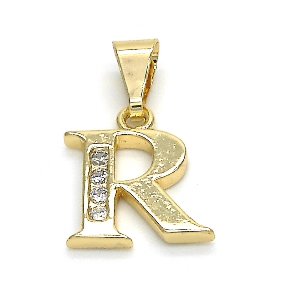 Oro Laminado Fancy Pendant, Gold Filled Style Initials Design, with White Cubic Zirconia, Polished, Golden Finish