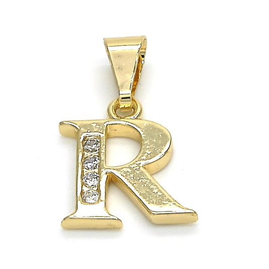 Oro Laminado Fancy Pendant, Gold Filled Style Initials Design, with White Cubic Zirconia, Polished, Golden Finish