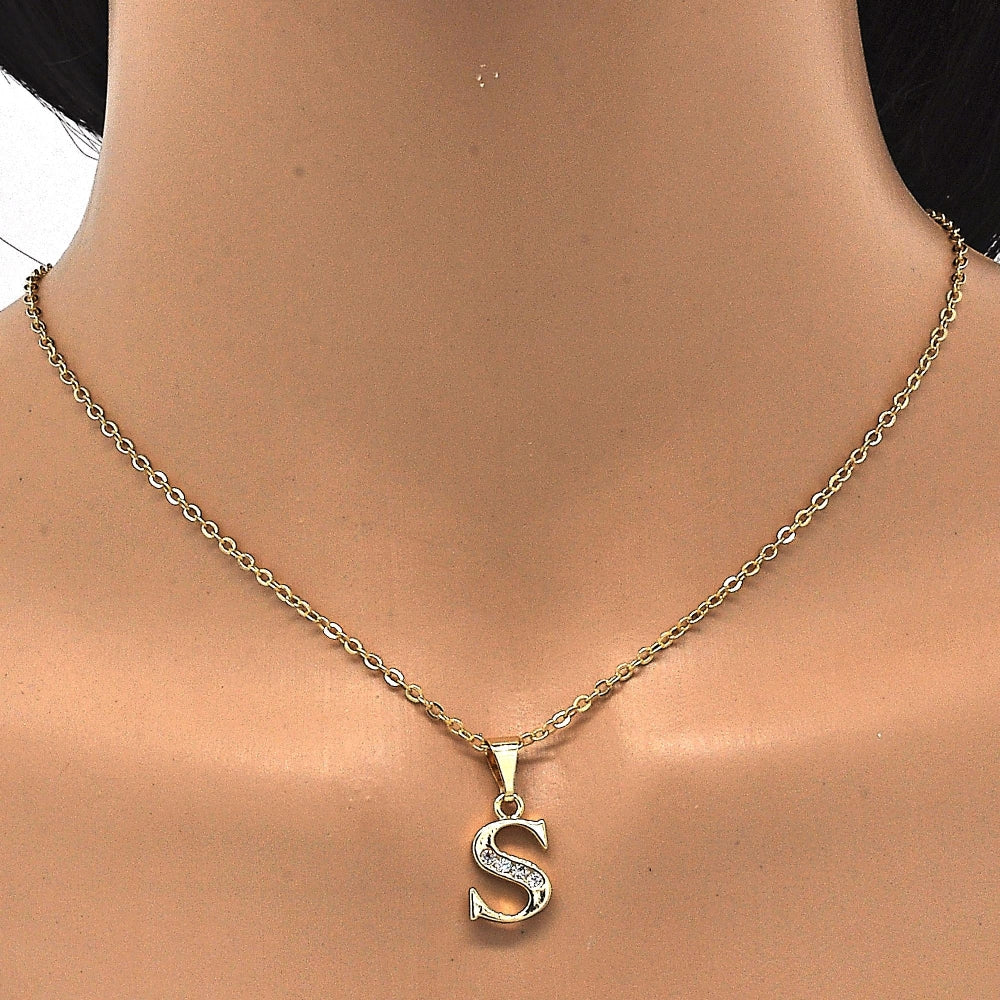 Oro Laminado Fancy Pendant, Gold Filled Style Initials Design, with White Cubic Zirconia, Polished, Golden Finish
