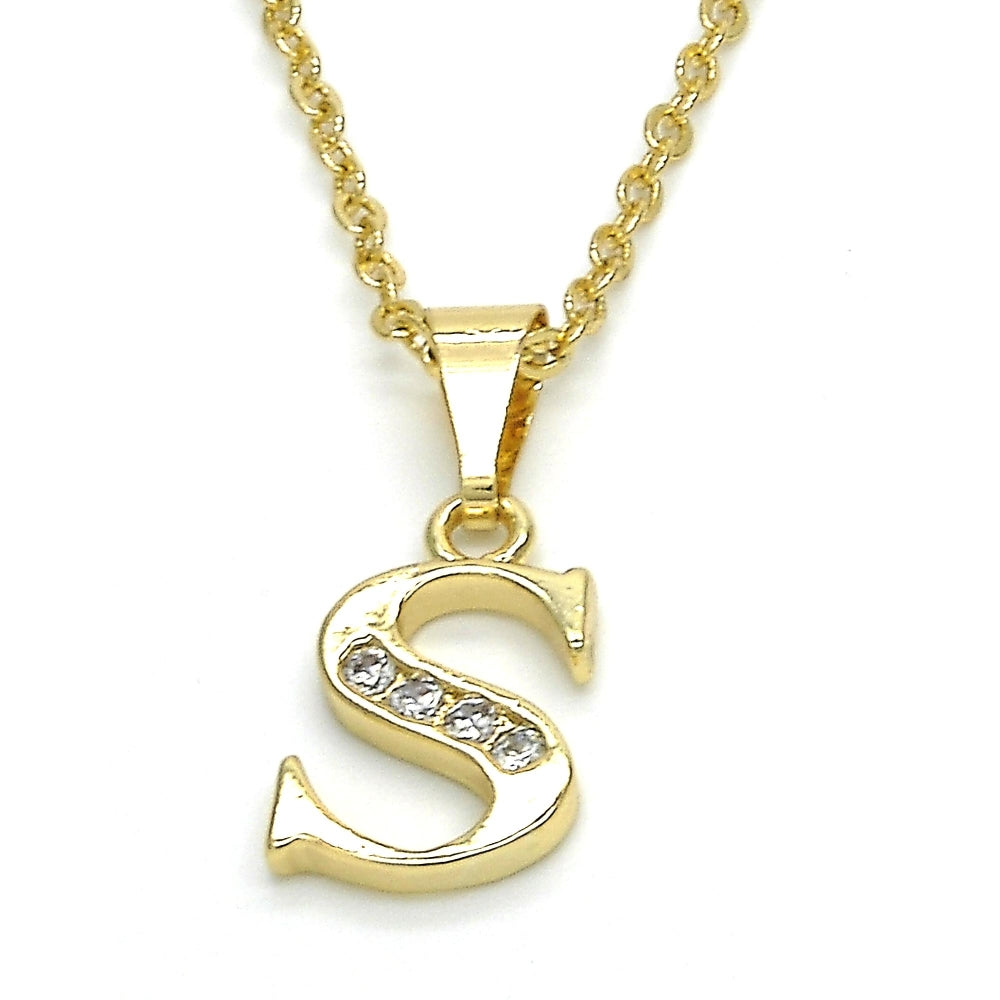 Oro Laminado Fancy Pendant, Gold Filled Style Initials Design, with White Cubic Zirconia, Polished, Golden Finish