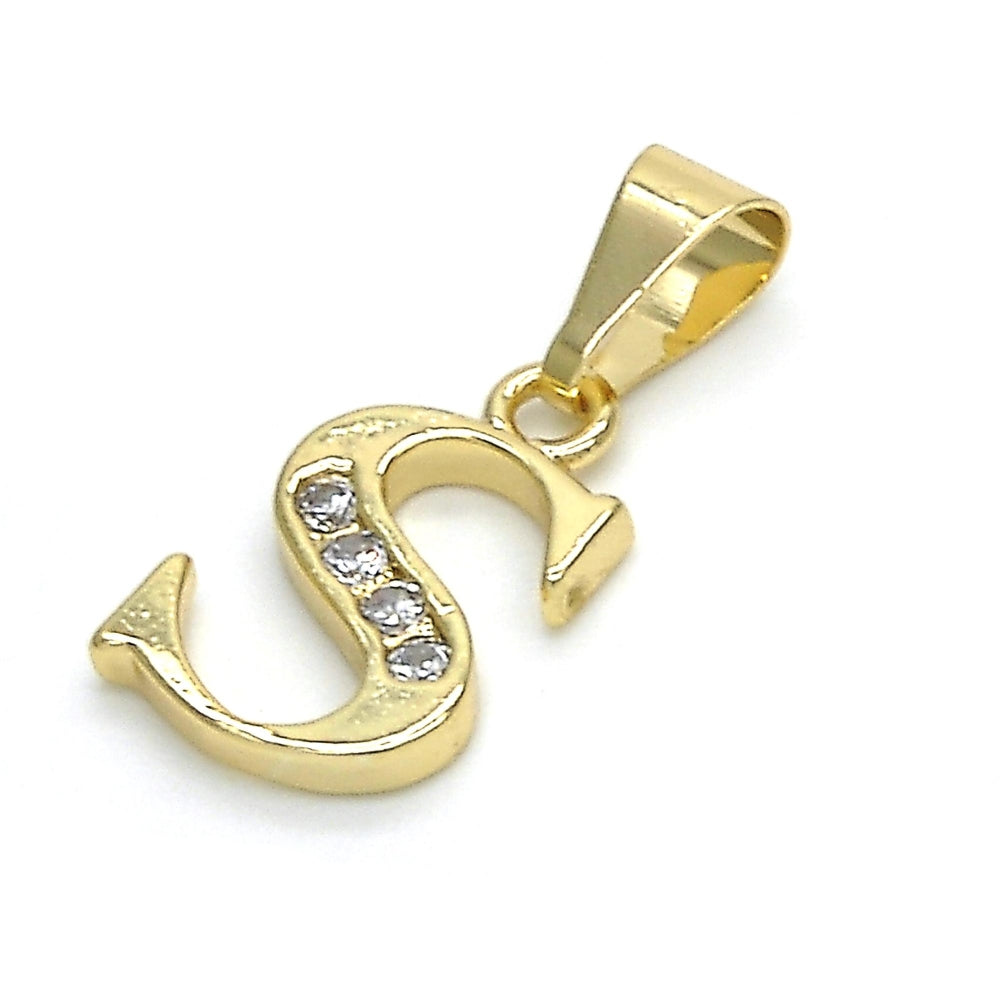 Oro Laminado Fancy Pendant, Gold Filled Style Initials Design, with White Cubic Zirconia, Polished, Golden Finish