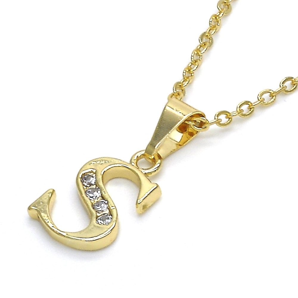 Oro Laminado Fancy Pendant, Gold Filled Style Initials Design, with White Cubic Zirconia, Polished, Golden Finish