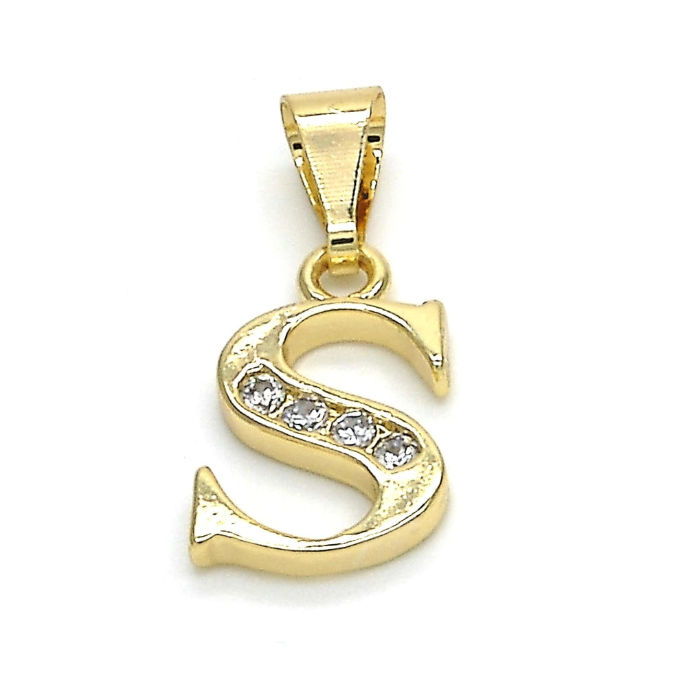 Oro Laminado Fancy Pendant, Gold Filled Style Initials Design, with White Cubic Zirconia, Polished, Golden Finish