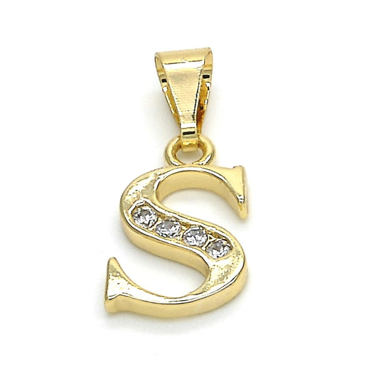 Oro Laminado Fancy Pendant, Gold Filled Style Initials Design, with White Cubic Zirconia, Polished, Golden Finish