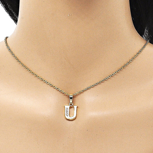 Oro Laminado Fancy Pendant, Gold Filled Style Initials Design, with White Cubic Zirconia, Polished, Golden Finish