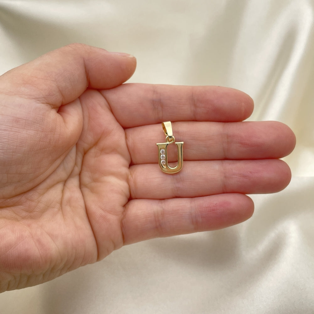 Oro Laminado Fancy Pendant, Gold Filled Style Initials Design, with White Cubic Zirconia, Polished, Golden Finish