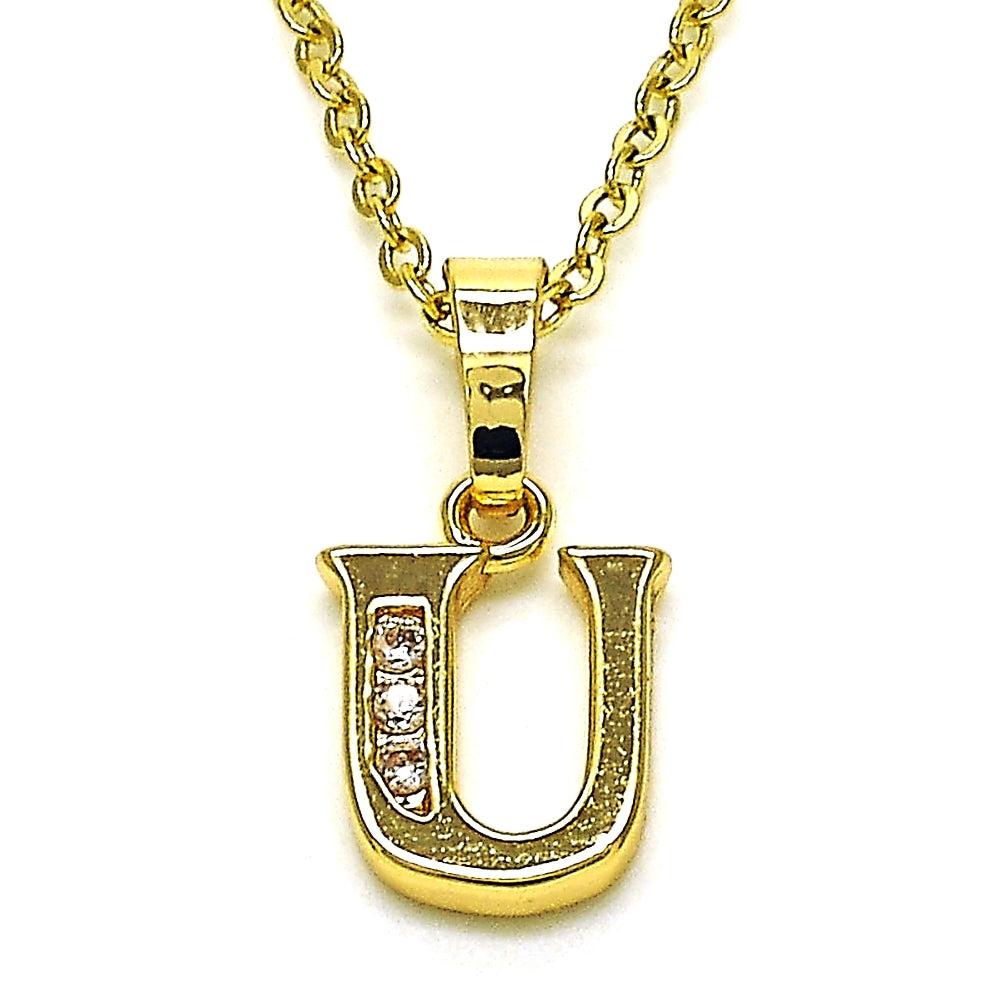Oro Laminado Fancy Pendant, Gold Filled Style Initials Design, with White Cubic Zirconia, Polished, Golden Finish