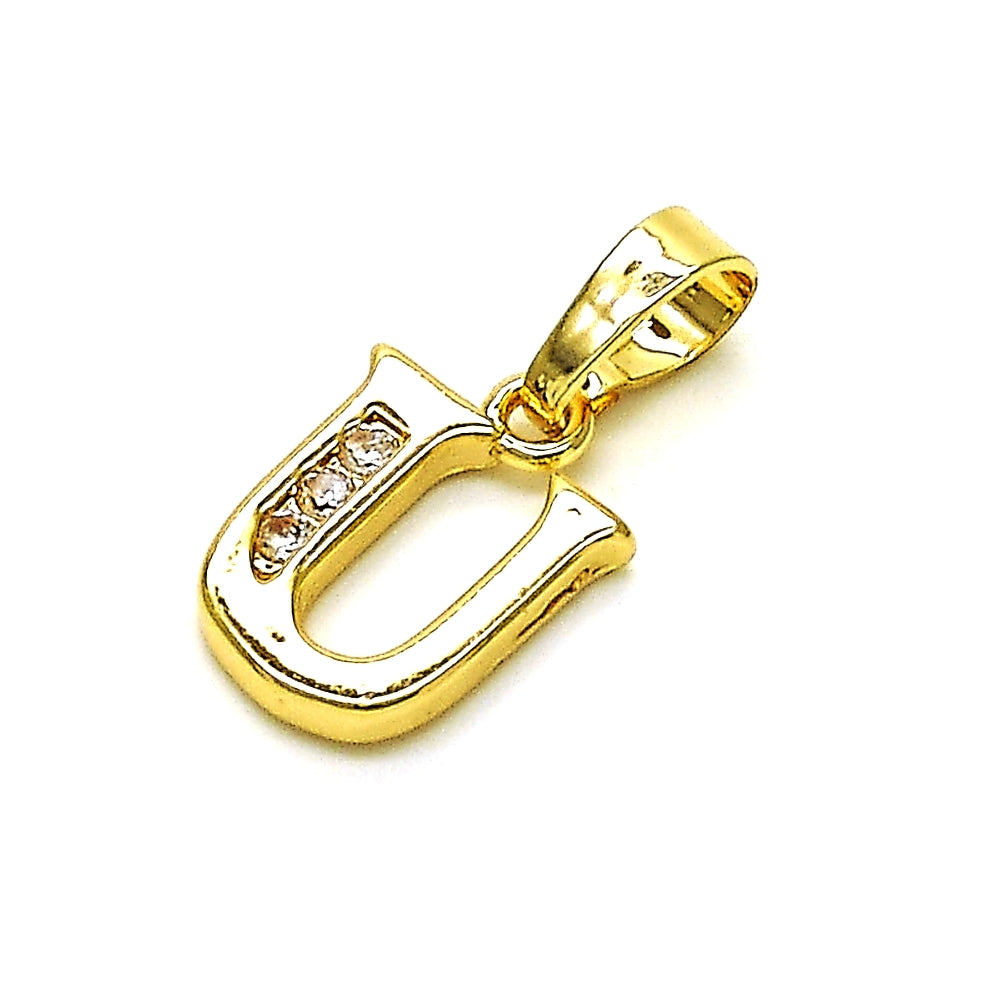 Oro Laminado Fancy Pendant, Gold Filled Style Initials Design, with White Cubic Zirconia, Polished, Golden Finish