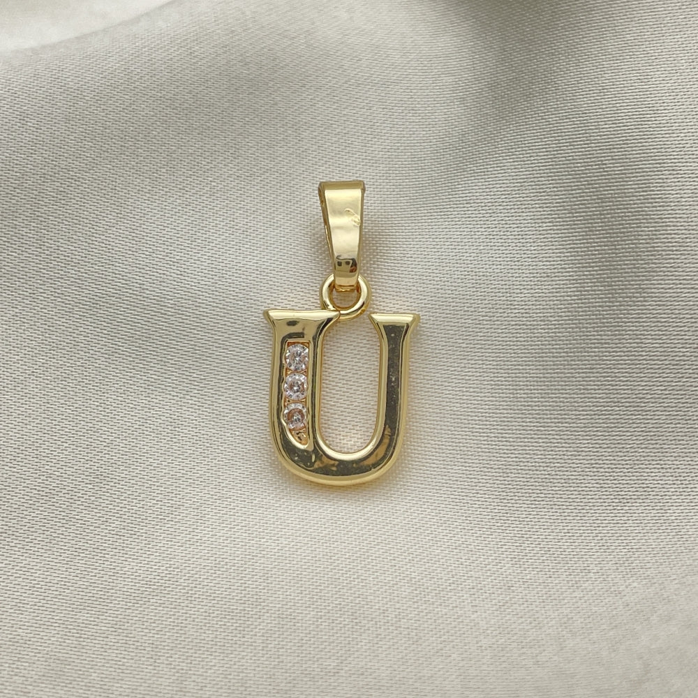 Oro Laminado Fancy Pendant, Gold Filled Style Initials Design, with White Cubic Zirconia, Polished, Golden Finish