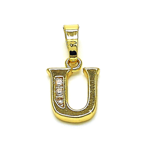 Oro Laminado Fancy Pendant, Gold Filled Style Initials Design, with White Cubic Zirconia, Polished, Golden Finish