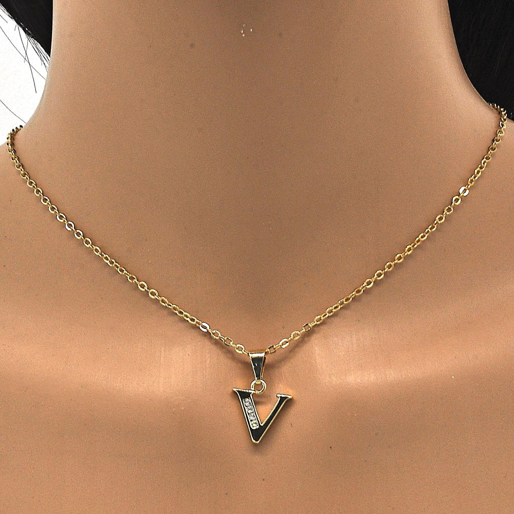 Oro Laminado Fancy Pendant, Gold Filled Style Initials Design, with White Cubic Zirconia, Polished, Golden Finish