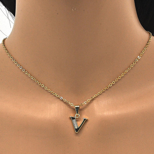 Oro Laminado Fancy Pendant, Gold Filled Style Initials Design, with White Cubic Zirconia, Polished, Golden Finish