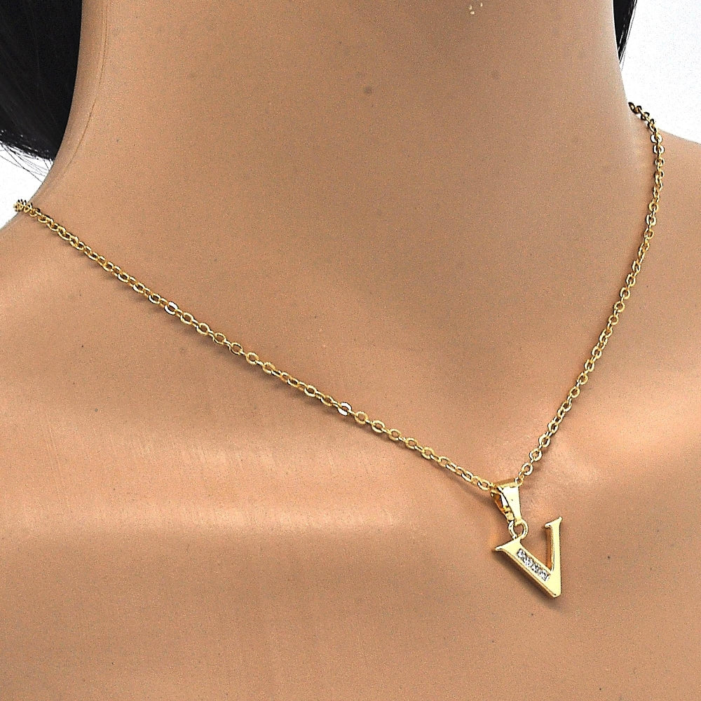 Oro Laminado Fancy Pendant, Gold Filled Style Initials Design, with White Cubic Zirconia, Polished, Golden Finish
