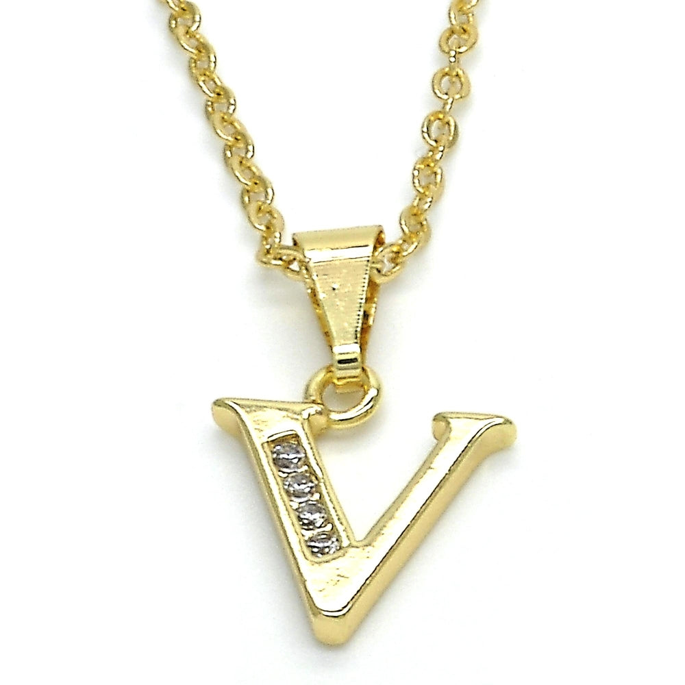 Oro Laminado Fancy Pendant, Gold Filled Style Initials Design, with White Cubic Zirconia, Polished, Golden Finish