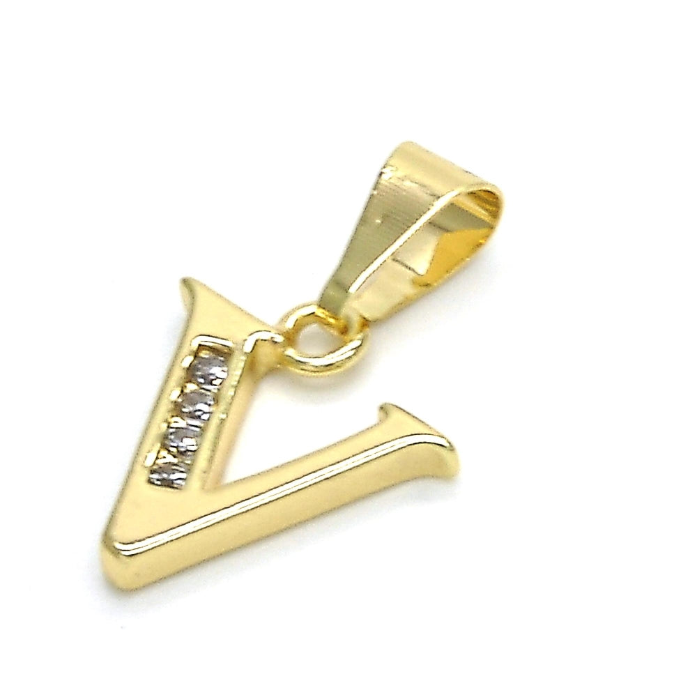 Oro Laminado Fancy Pendant, Gold Filled Style Initials Design, with White Cubic Zirconia, Polished, Golden Finish