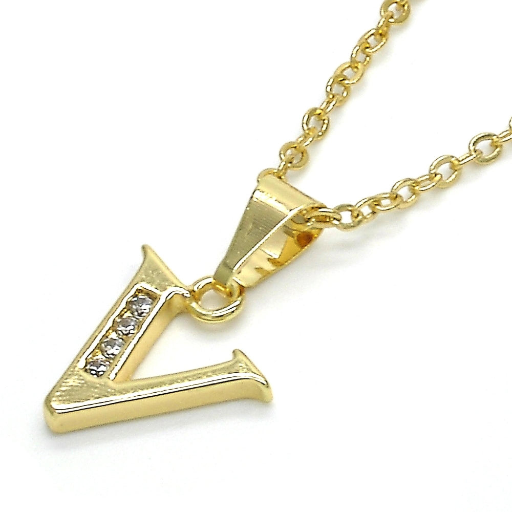 Oro Laminado Fancy Pendant, Gold Filled Style Initials Design, with White Cubic Zirconia, Polished, Golden Finish