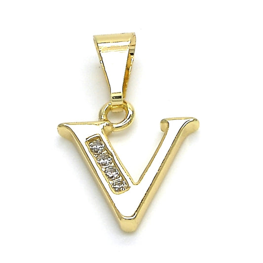 Oro Laminado Fancy Pendant, Gold Filled Style Initials Design, with White Cubic Zirconia, Polished, Golden Finish