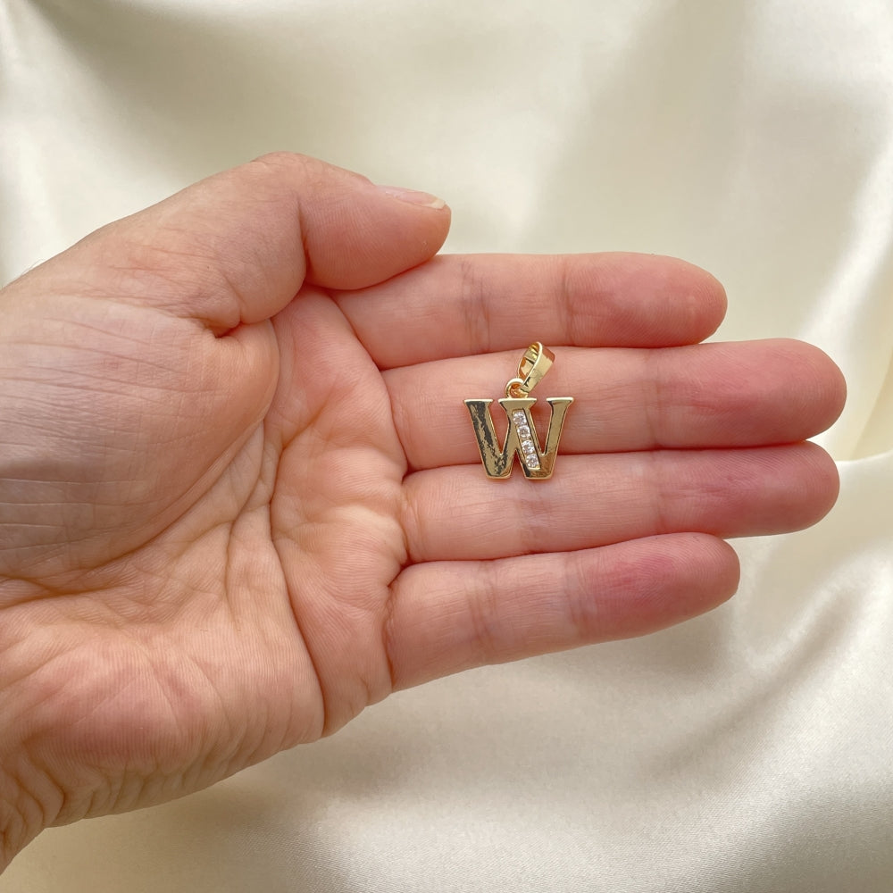 Oro Laminado Fancy Pendant, Gold Filled Style Initials Design, with Crystal Crystal, Polished, Golden Finish
