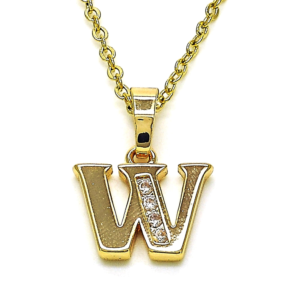 Oro Laminado Fancy Pendant, Gold Filled Style Initials Design, with Crystal Crystal, Polished, Golden Finish