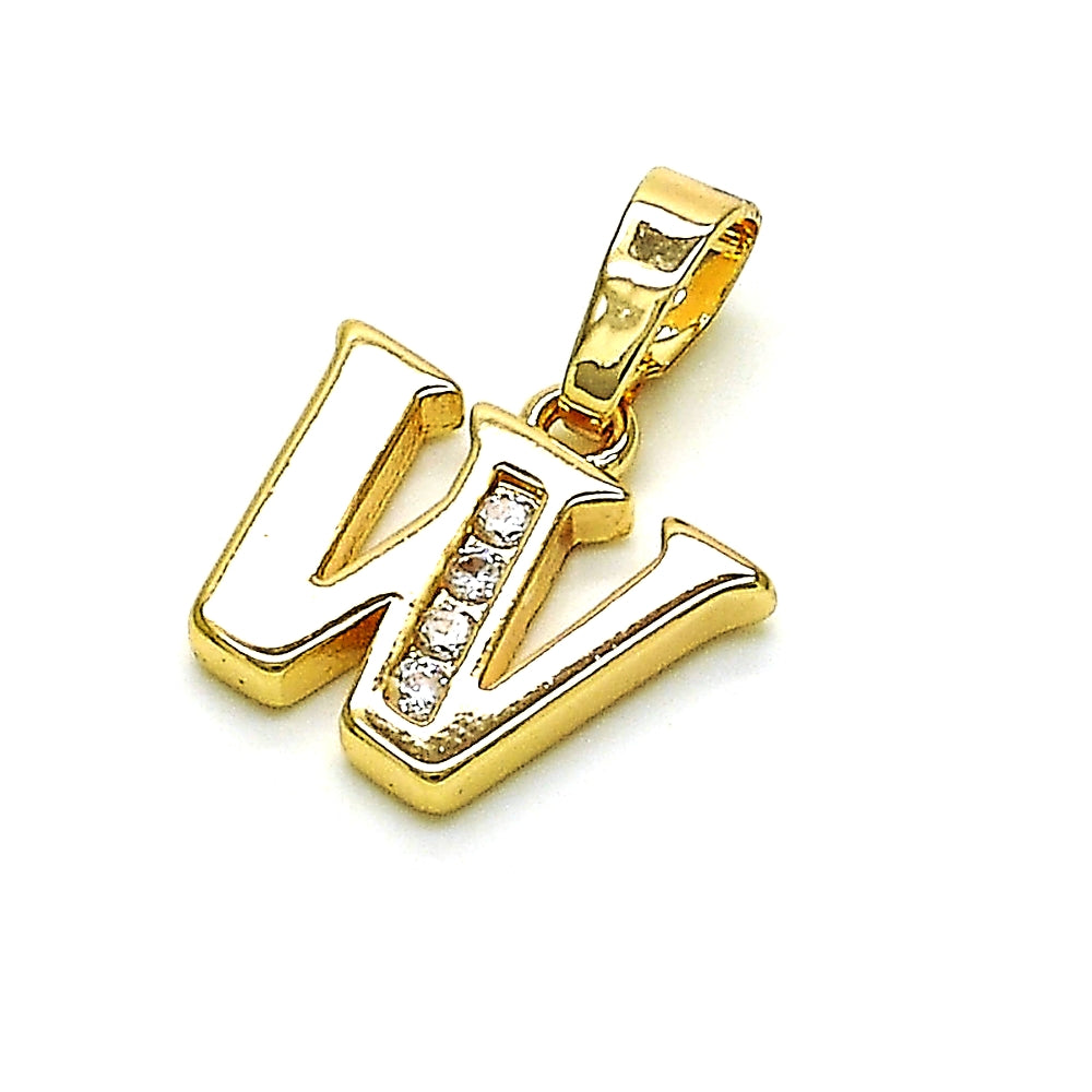 Oro Laminado Fancy Pendant, Gold Filled Style Initials Design, with Crystal Crystal, Polished, Golden Finish