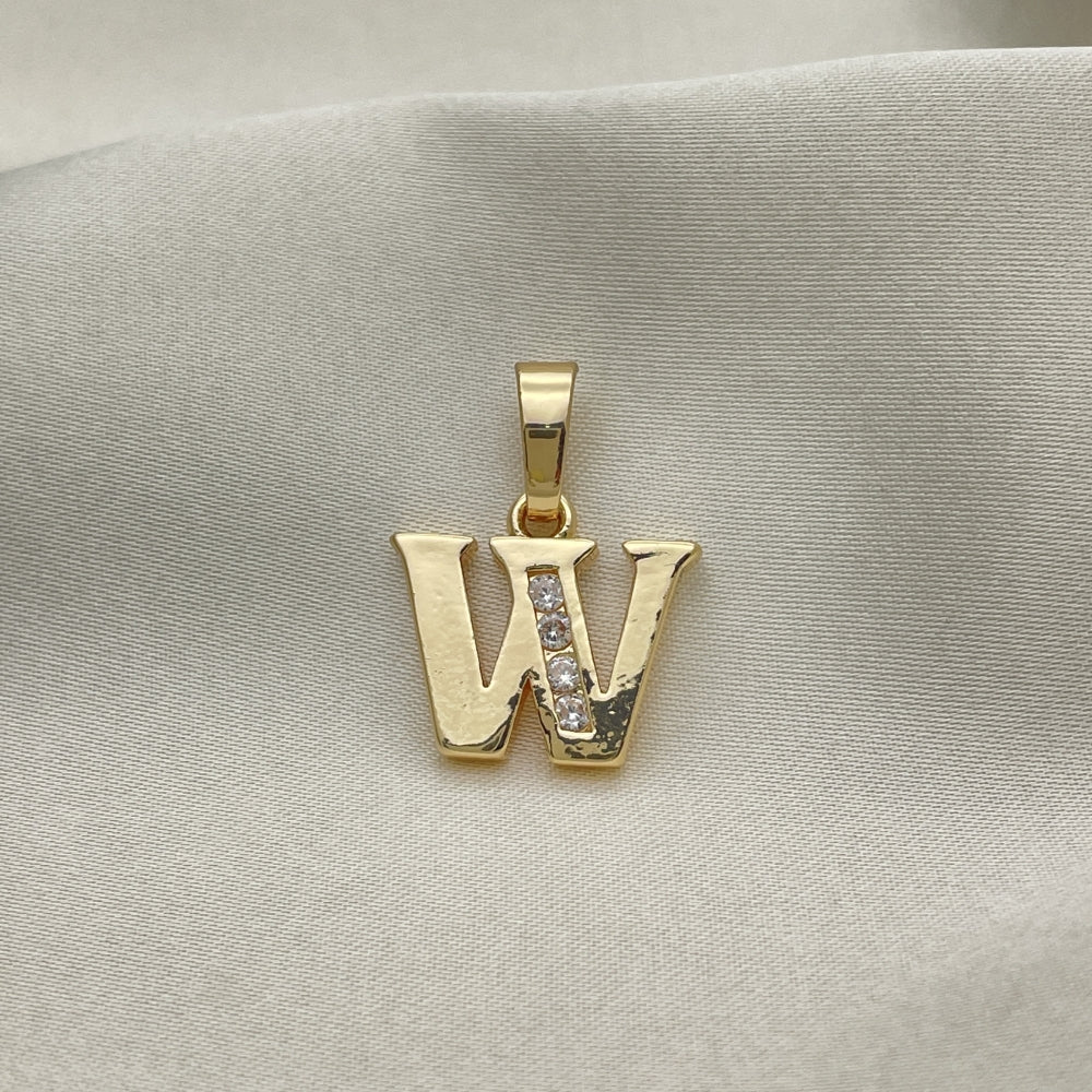 Oro Laminado Fancy Pendant, Gold Filled Style Initials Design, with Crystal Crystal, Polished, Golden Finish