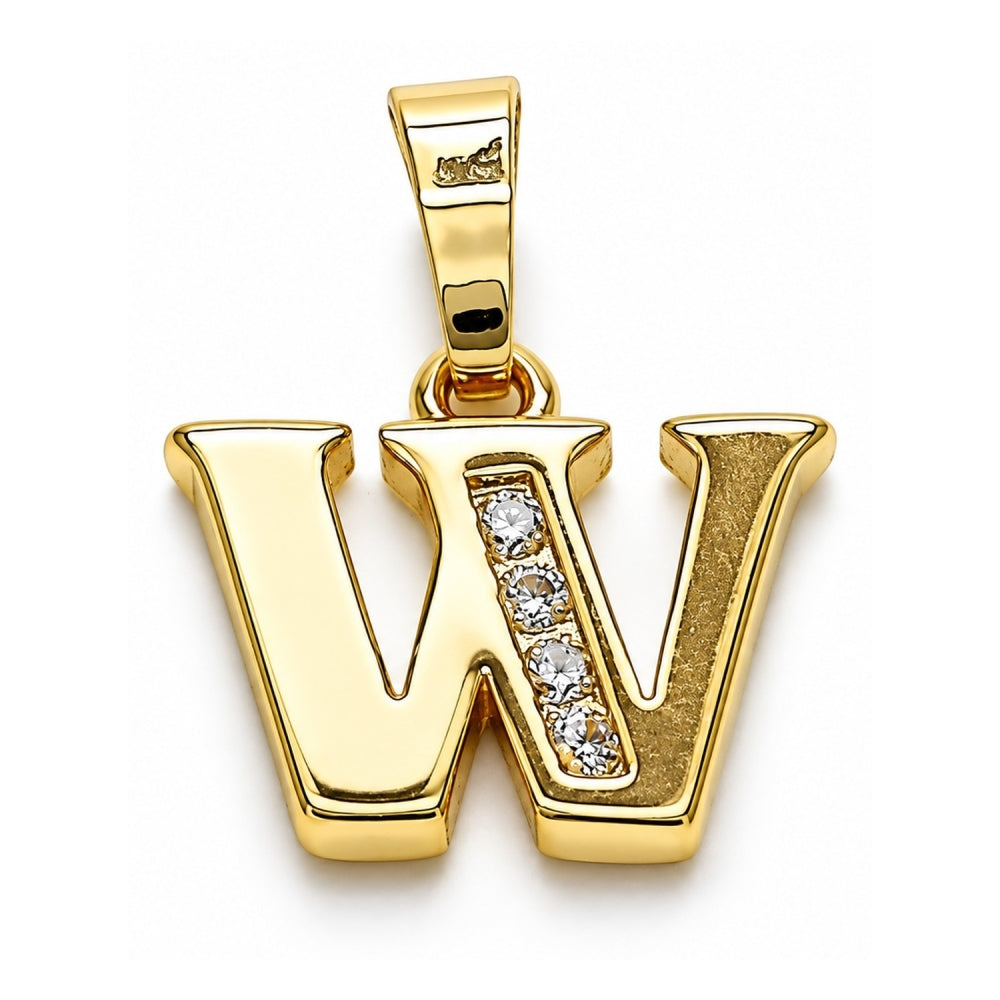 Oro Laminado Fancy Pendant, Gold Filled Style Initials Design, with Crystal Crystal, Polished, Golden Finish