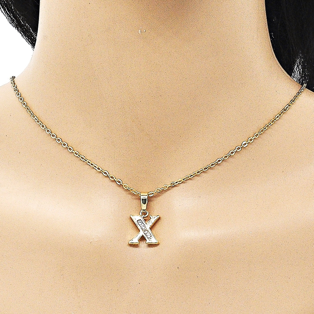 Oro Laminado Fancy Pendant, Gold Filled Style Initials Design, with White and White Cubic Zirconia, Polished, Golden Finish