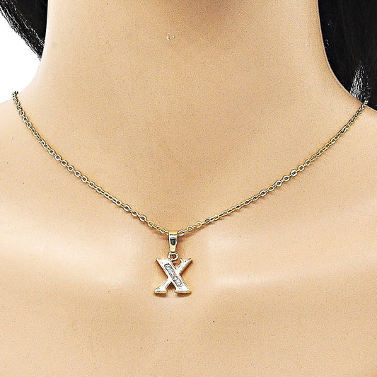 Oro Laminado Fancy Pendant, Gold Filled Style Initials Design, with White and White Cubic Zirconia, Polished, Golden Finish