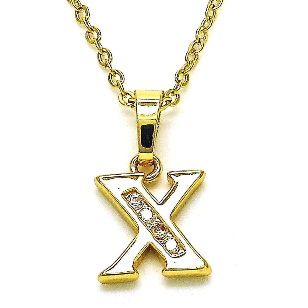 Oro Laminado Fancy Pendant, Gold Filled Style Initials Design, with White and White Cubic Zirconia, Polished, Golden Finish