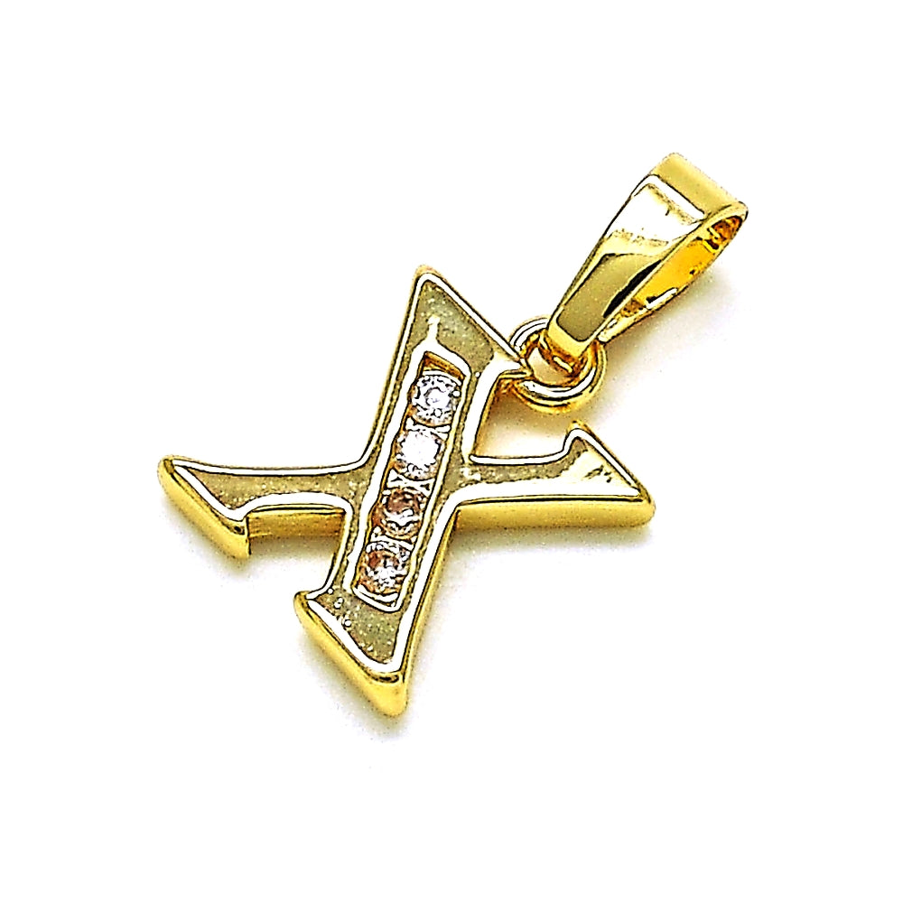 Oro Laminado Fancy Pendant, Gold Filled Style Initials Design, with White and White Cubic Zirconia, Polished, Golden Finish