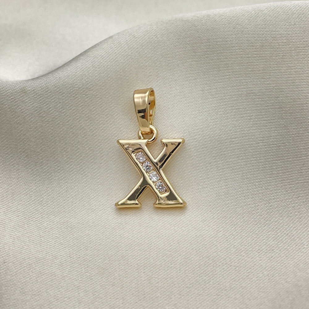 Oro Laminado Fancy Pendant, Gold Filled Style Initials Design, with White and White Cubic Zirconia, Polished, Golden Finish