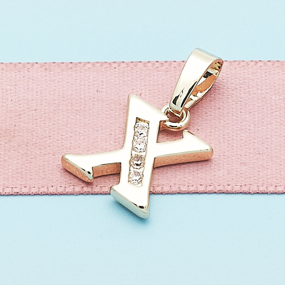 Oro Laminado Fancy Pendant, Gold Filled Style Initials Design, with White and White Cubic Zirconia, Polished, Golden Finish