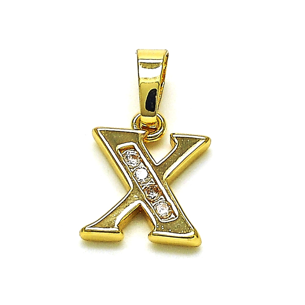 Oro Laminado Fancy Pendant, Gold Filled Style Initials Design, with White and White Cubic Zirconia, Polished, Golden Finish