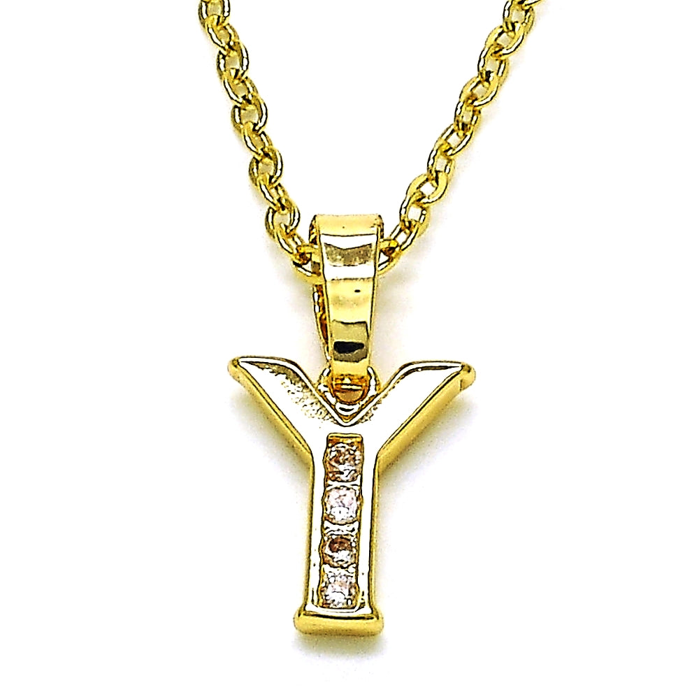 Oro Laminado Fancy Pendant, Gold Filled Style Initials Design, with White Crystal, Polished, Golden Finish