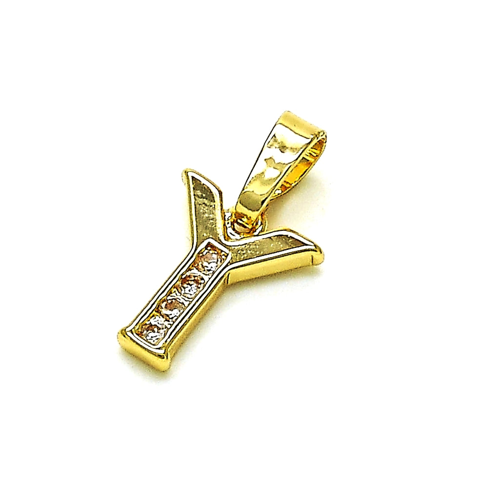 Oro Laminado Fancy Pendant, Gold Filled Style Initials Design, with White Crystal, Polished, Golden Finish