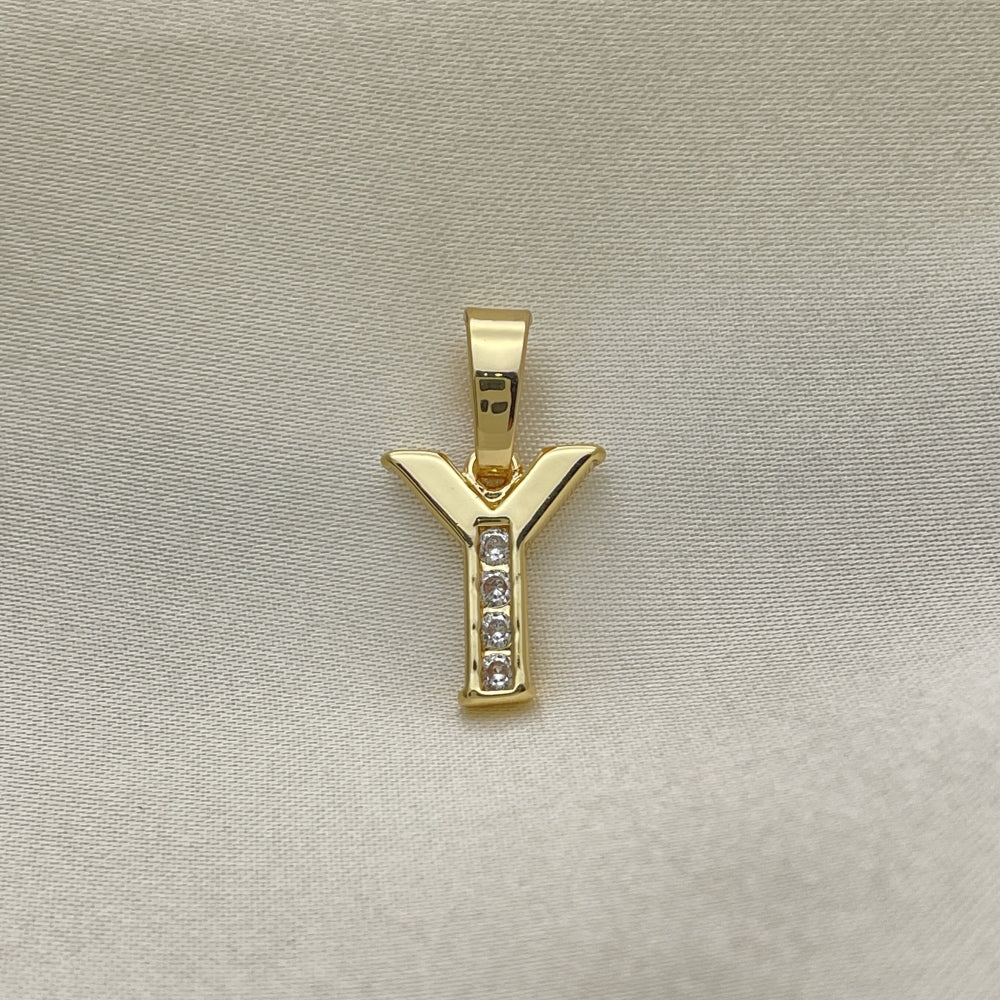 Oro Laminado Fancy Pendant, Gold Filled Style Initials Design, with White Crystal, Polished, Golden Finish