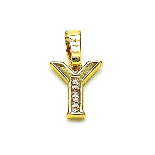 Oro Laminado Fancy Pendant, Gold Filled Style Initials Design, with White Crystal, Polished, Golden Finish