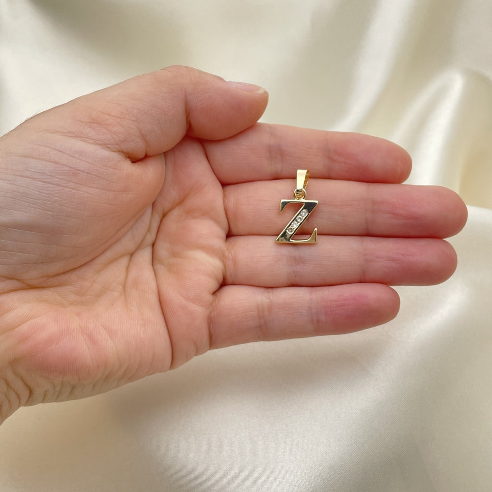 Oro Laminado Fancy Pendant, Gold Filled Style Initials Design, with White Crystal, Polished, Golden Finish