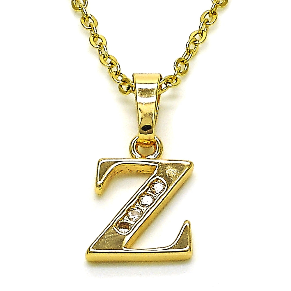 Oro Laminado Fancy Pendant, Gold Filled Style Initials Design, with White Crystal, Polished, Golden Finish