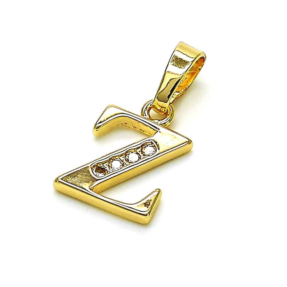 Oro Laminado Fancy Pendant, Gold Filled Style Initials Design, with White Crystal, Polished, Golden Finish